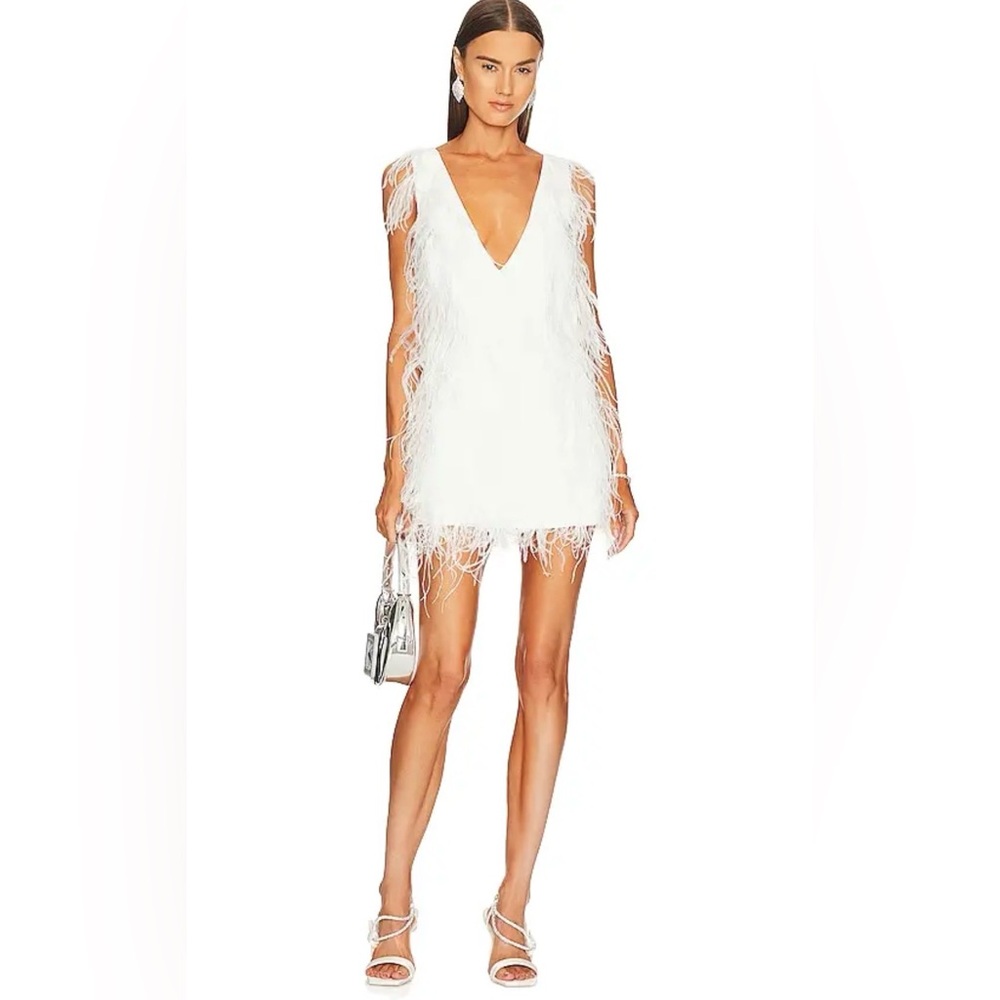 Lamarque White Feathered Mini Dress NEW